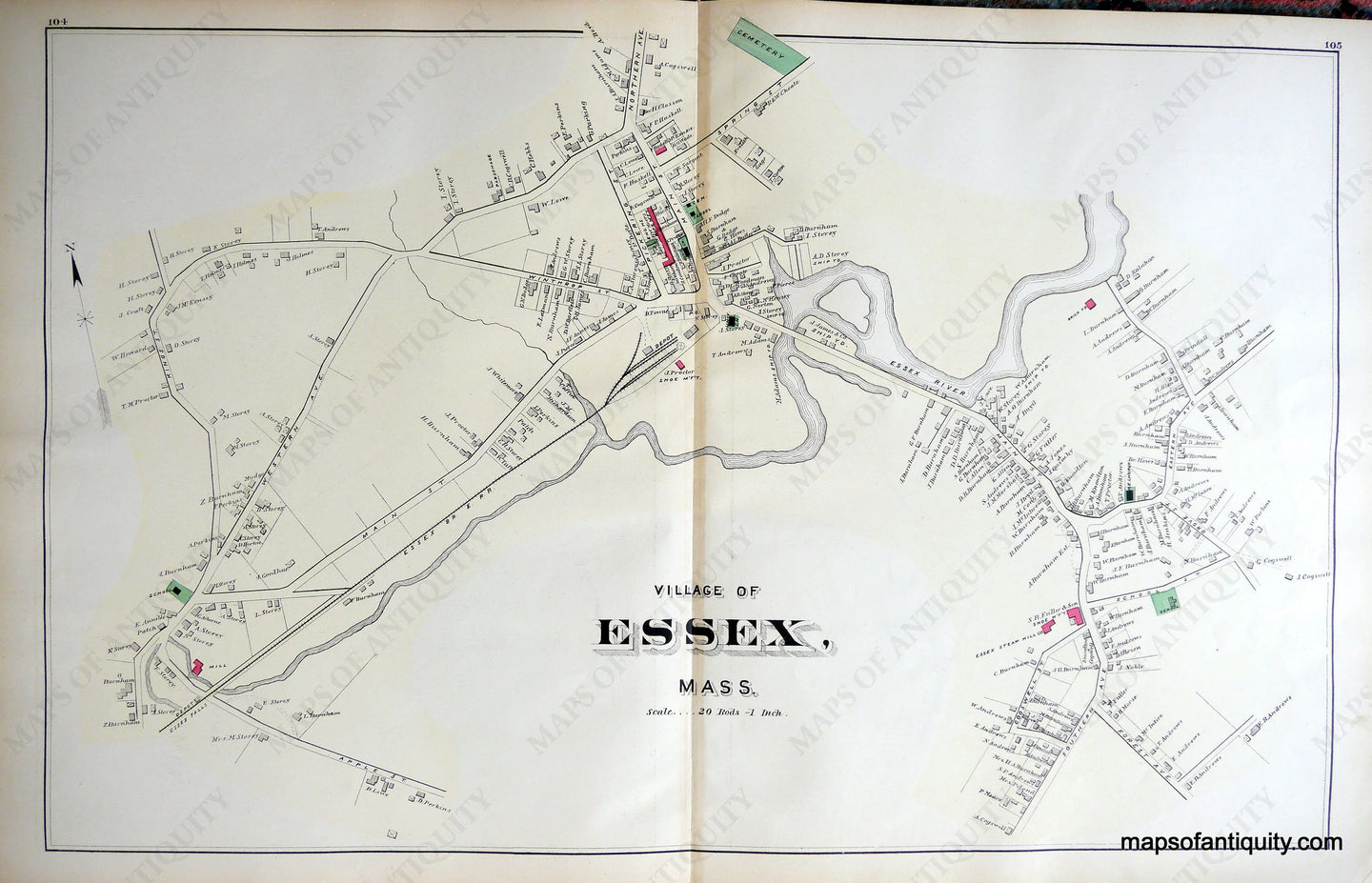 Antique-Hand-Colored-Map-Village-of-Essex-and-Towns-of-Essex-and-Hamilton-Massachusetts-**********-United-States-Massachusetts-1884-Walker-Maps-Of-Antiquity