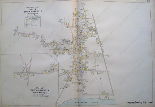 Antique-Hand-Colored-Map-Dennisport-and-South-Village-Page-33-(MA)-Massachusetts-Cape-Cod-and-Islands-1906-Walker-Maps-Of-Antiquity