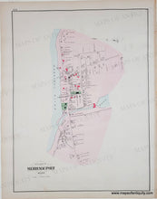 Load image into Gallery viewer, Antique map of Merrimacport, MA, on aged paper with a light pink shaded area and black printed details
