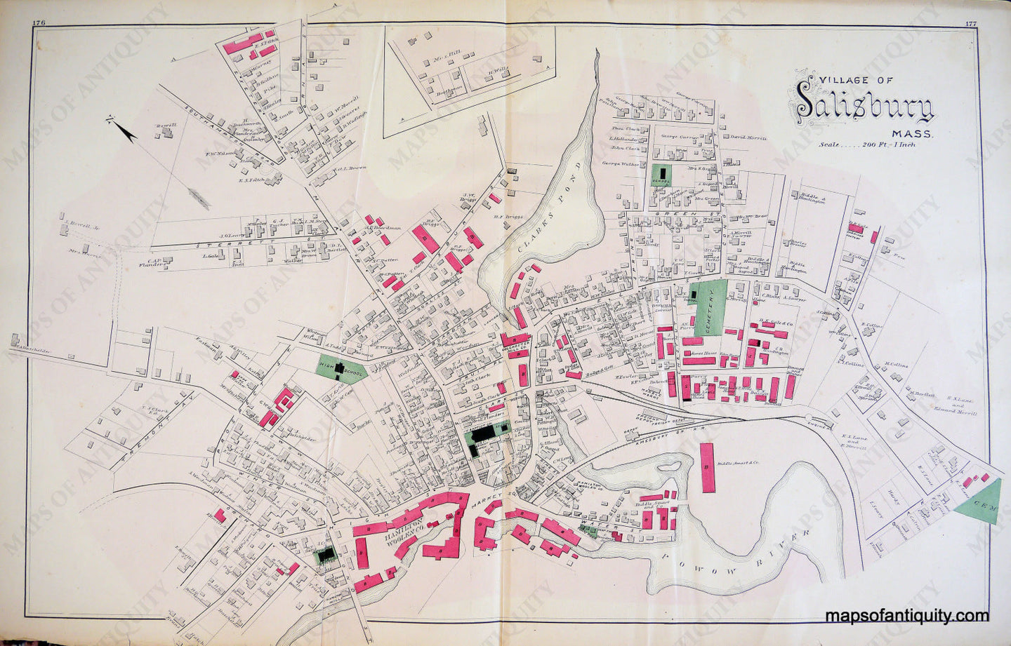 Antique-Hand-Colored-Map-Village-of-Salisbury-Town-of-Salisbury-and-Village-of-East-Salisbury-Massachusetts-United-States-Massachusetts-1884-Walker-Maps-Of-Antiquity