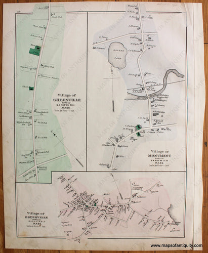 Antique-Hand-Colored-Map-Villages-of-Greenville-Monument-Osterville-p.-34-Massachusetts-Cape-Cod-and-Islands-1880-Walker-Maps-Of-Antiquity