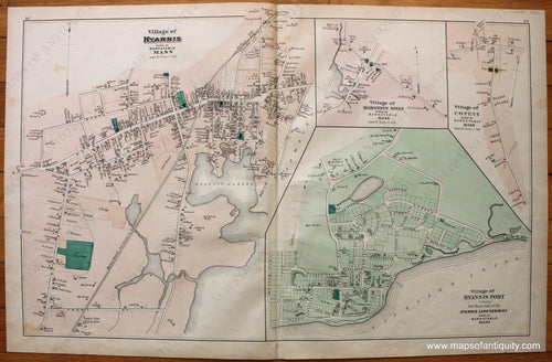 Antique-Hand-Colored-Map-Village-of-Hyannis-and-Village-of-Hyannisport-Villages-of-Cotuit-Marstons-Mills-pp.-32-33-Massachusetts-Cape-Cod-and-Islands-1880-Walker-Maps-Of-Antiquity