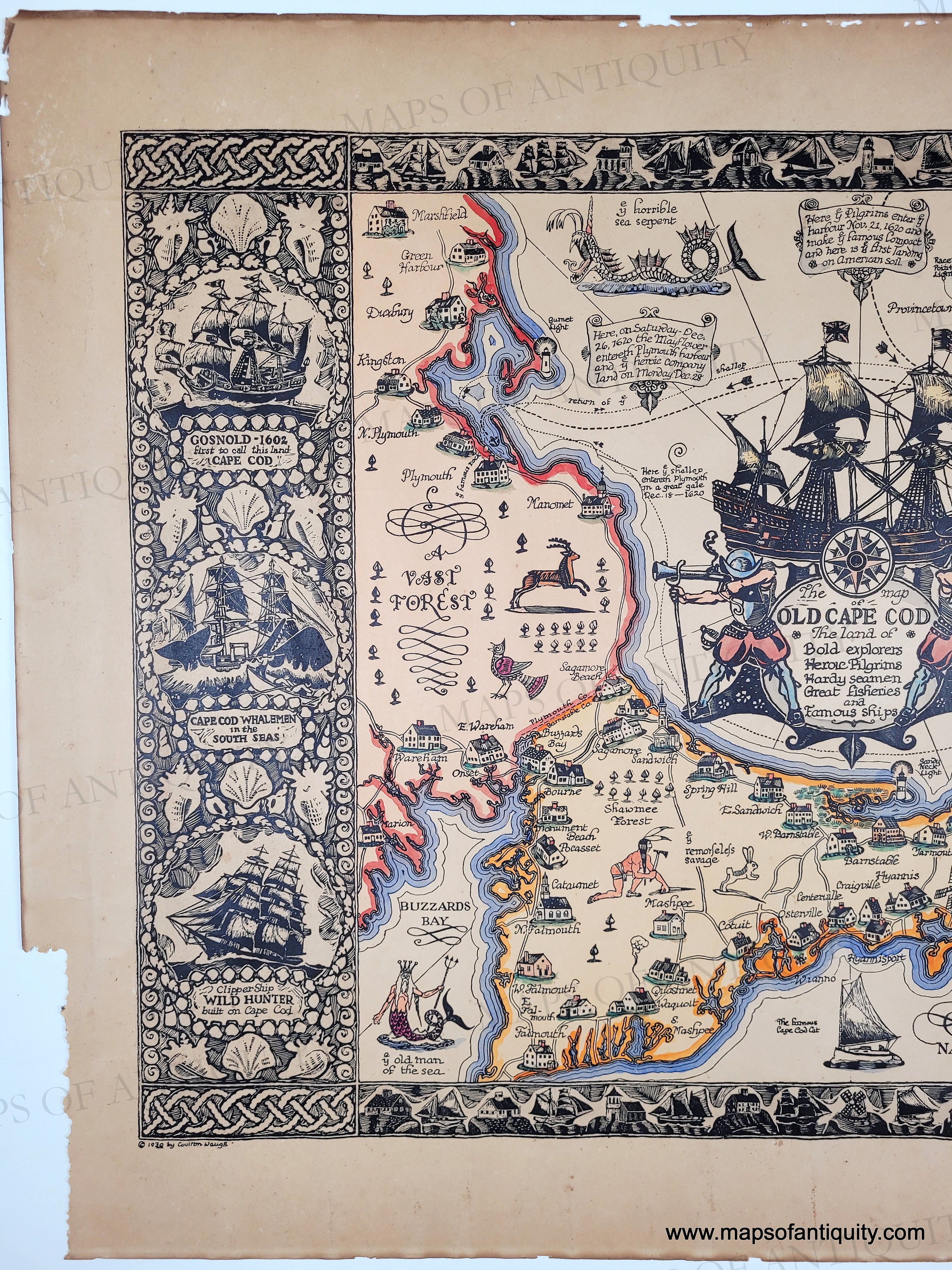 1930 - The Map of Old Cape Cod - Antique Map – Maps of Antiquity