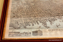 Load image into Gallery viewer, 1876 - City Of New Bedford Mass Framed Antique Map Genuine Bird’s Eye View
