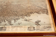 Load image into Gallery viewer, 1876 - City Of New Bedford Mass Framed Antique Map Genuine Bird’s Eye View
