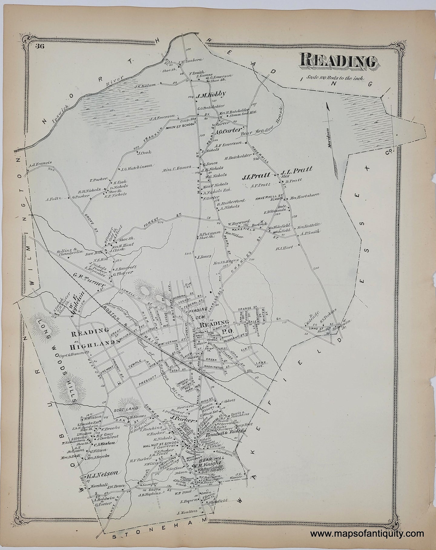 1875 - Double-sided map: North Reading and Town of Reading (MA) - Antique Map