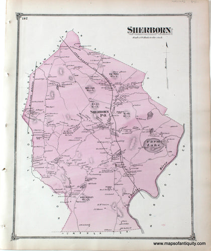 Antique-Hand-Colored-Map-Town-of-Hopkinton-verso-Town-of-Sherborn-(MA)-******-Massachusetts--1875-Beers-Maps-Of-Antiquity