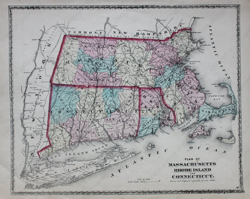 Antique-Hand-Colored-Map-Plan-of-Massachusetts-Rhode-Island-and-Connecticut--Massachusetts-Massachusetts-General-1872-Beers-Maps-Of-Antiquity