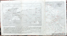 Load image into Gallery viewer, Antique page with two maps printed in black and white showing the village of Nantucket, showing roads, points of interest etc. and Nantucket Sound with Buzzards Bay, Martha&#39;s Vineyard, and Nantucket. from a travel booklet published in 1918
