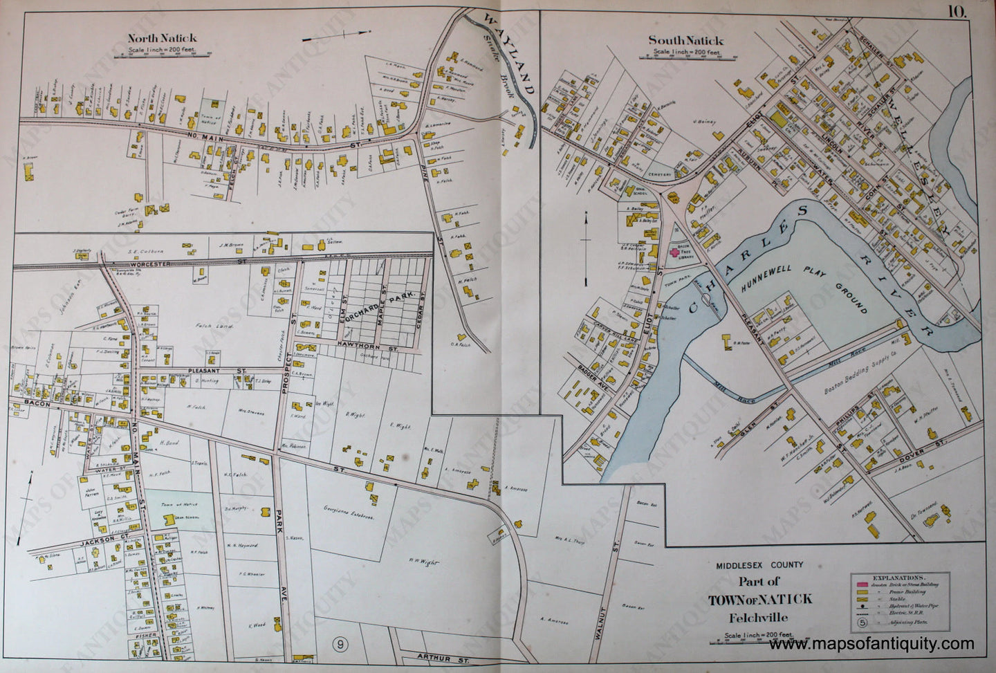 Antique-Hand-Colored-Map-Part-of-Town-of-Natick-Felchville-(MA)-US-Massachusetts-Natick-1908-Walker-Maps-Of-Antiquity