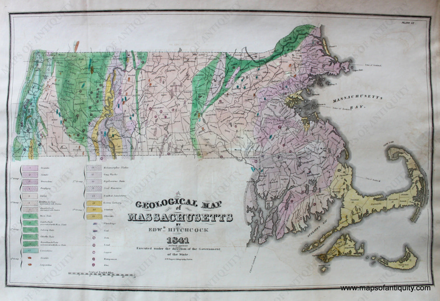 Antique-Hand-Colored-Map-A-Geological-Map-of-Massachusetts-United-States-Massachusetts-1841-Hitchcock-Maps-Of-Antiquity