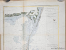 Load image into Gallery viewer, Antique map with hand-coloring in tones of brown, green, blue for water, brick red for cities/buildings. Hand-Colored-Antique-Nautical-Chart-Preliminary-Chart-of-Monomoy-Harbor-Massachusetts-Massachusetts-Cape-Cod-and-Islands-1856-U.S.-Coast-Survey-Maps-Of-Antiquity
