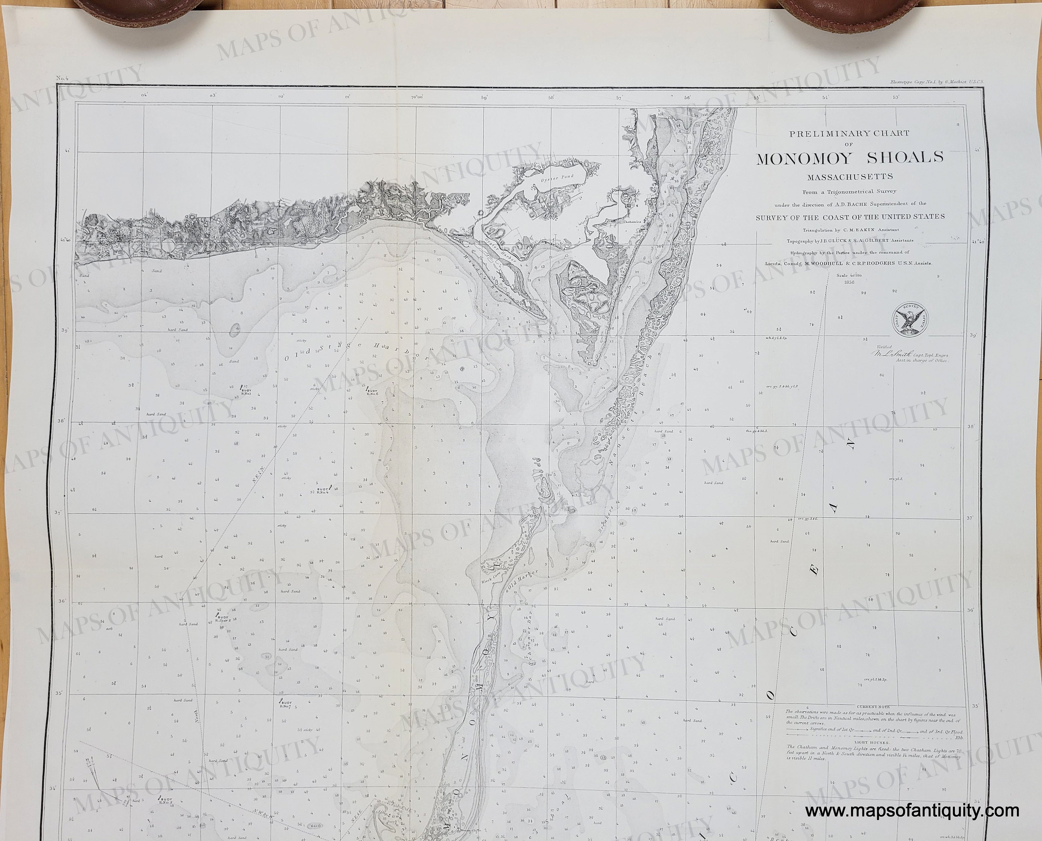 1856 Preliminary Chart of Monomoy Harbor, Massachusetts Antique Ch