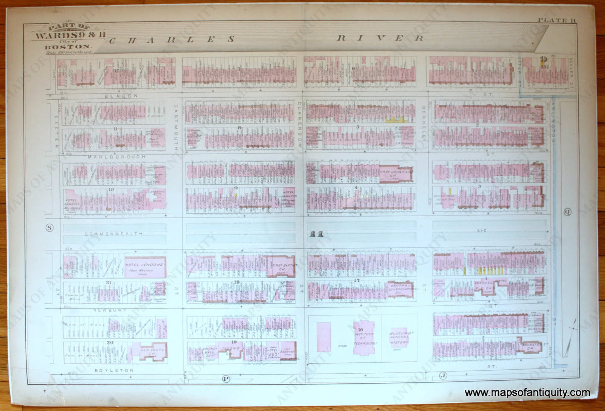 Antique 1883 Theater District, Boston, Massachusetts outlet Map from G.W. Bromley Atlas – Chinatown, Tufts Medical Center, Wang Theater, Wilbur, MA