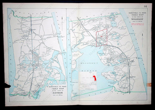 Antique-Hand-Colored-Map-Index-Map-to-the-Town-of-Eastham-Index-Map-to-the-Town-of-Wellfleet-Page-44-Massachusetts-Cape-Cod-and-Islands-1906-Walker-Maps-Of-Antiquity