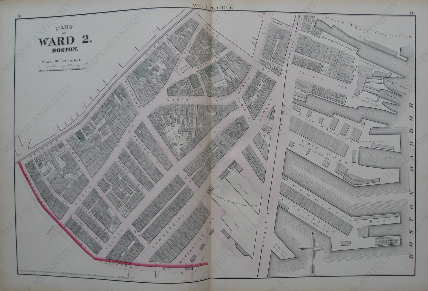 Antique-Map-Suffolk-County-Boston-City-Mass-MA-Massachusetts-1874-Hopkins-Ward-Wards-Maps-of-Antiquity