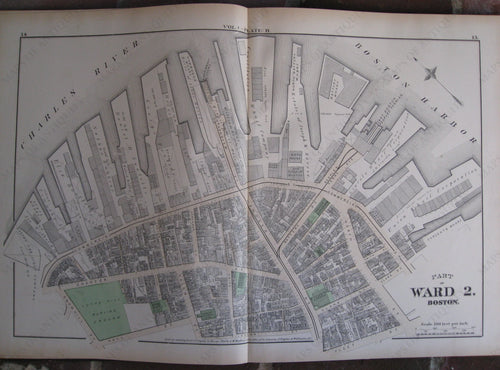 Antique-Map-Suffolk-County-Boston-City-Mass-MA-Massachusetts-1874-Hopkins-Ward-Wards-Maps-of-Antiquity