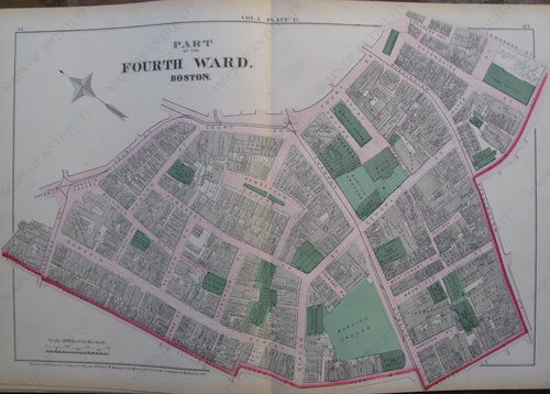 Antique-Map-Suffolk-County-Boston-City-Mass-MA-Massachusetts-1874-Hopkins-Ward-Wards-Maps-of-Antiquity