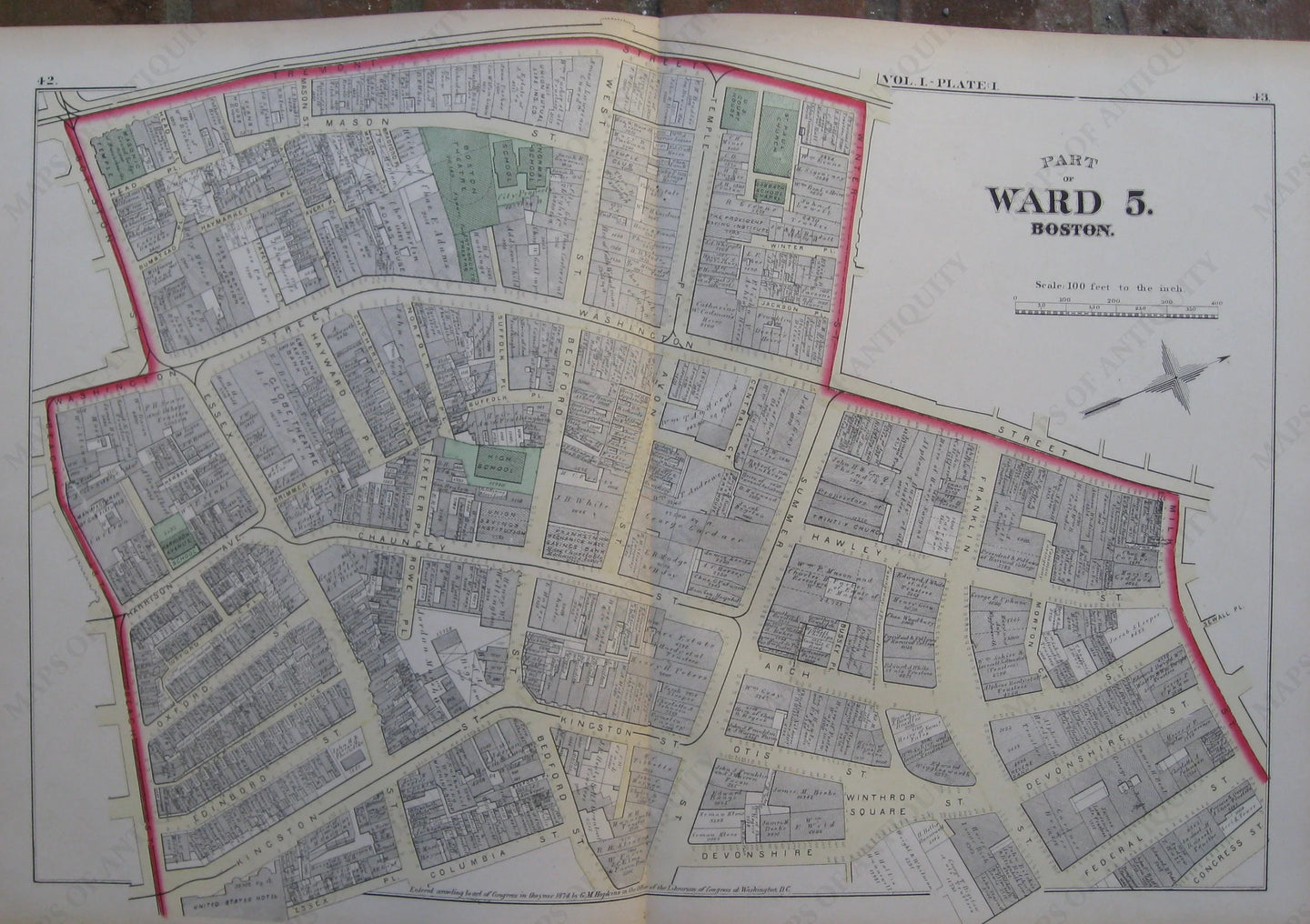 Antique-Map-Suffolk-County-Boston-City-Mass-MA-Massachusetts-1874-Hopkins-Ward-Wards-Maps-of-Antiquity