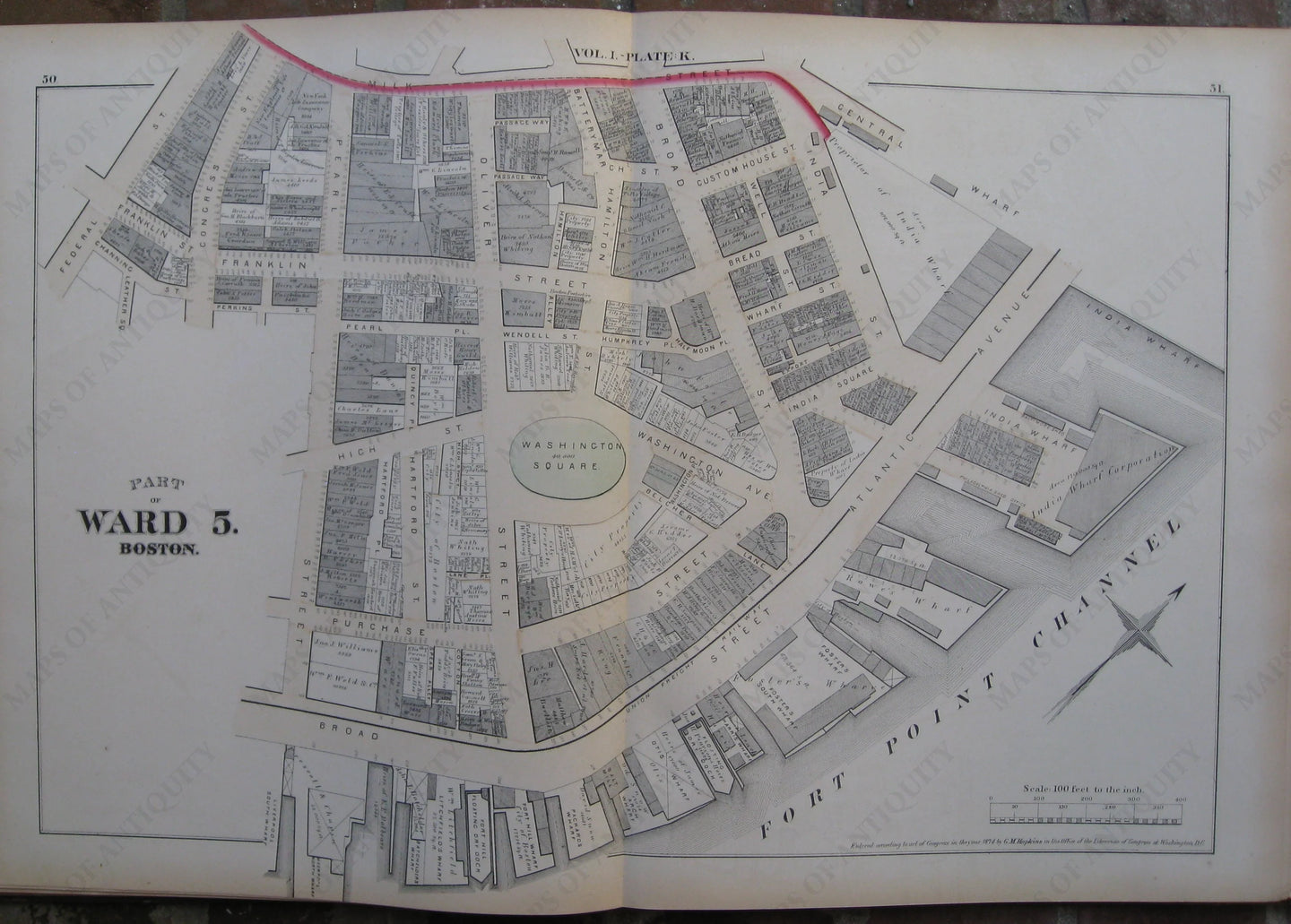 Antique-Map-Suffolk-County-Boston-City-Mass-MA-Massachusetts-1874-Hopkins-Ward-Wards-Maps-of-Antiquity