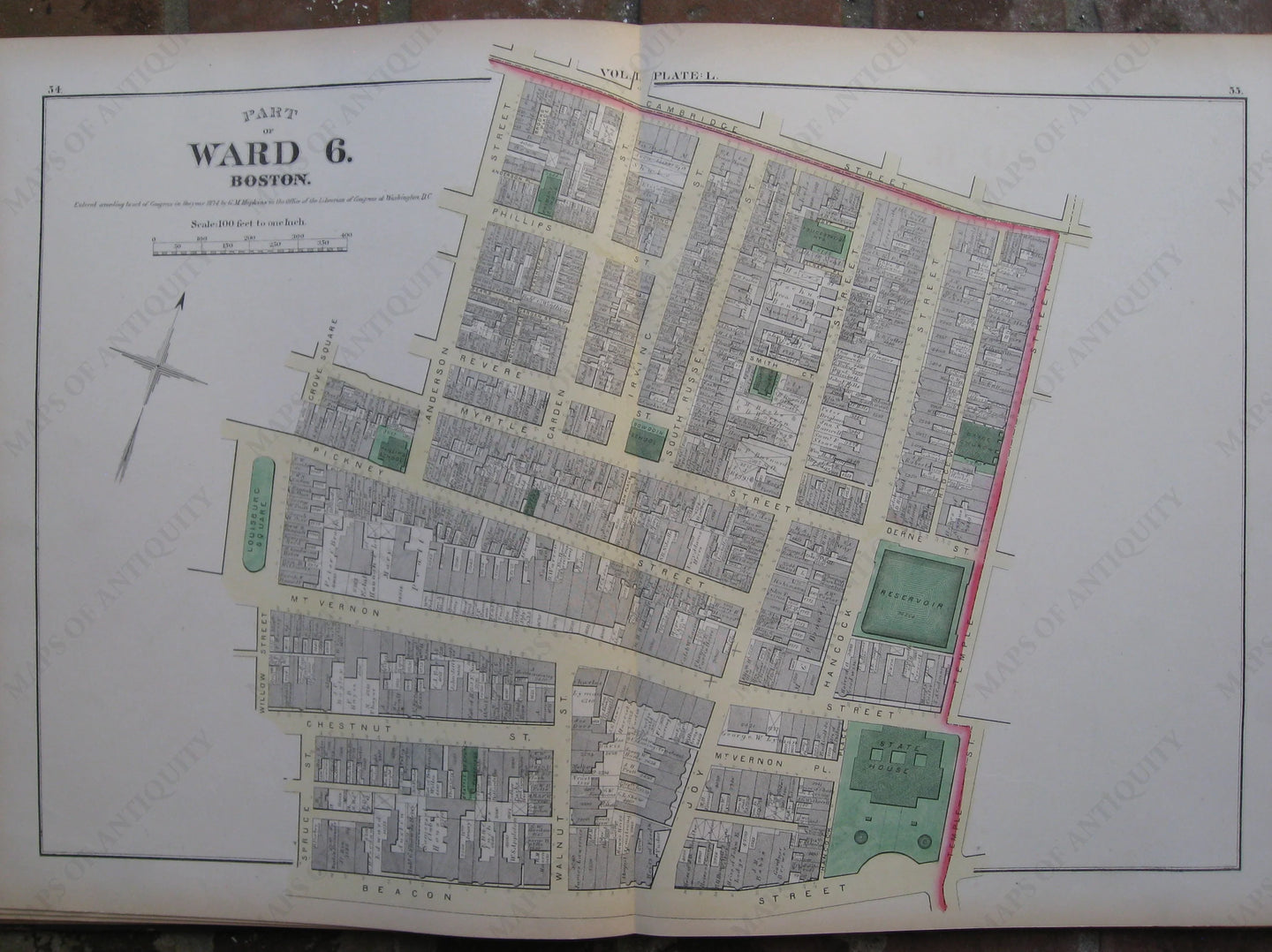 Antique-Map-Suffolk-County-Boston-City-Mass-MA-Massachusetts-1874-Hopkins-Ward-Wards-Maps-of-Antiquity