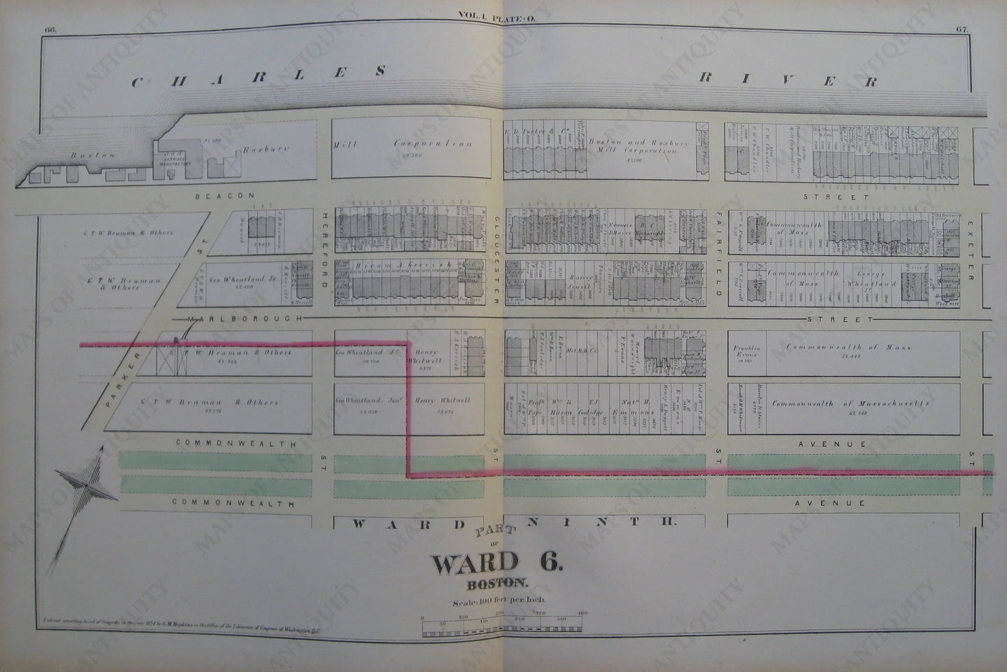 Antique-Map-Suffolk-County-Boston-City-Mass-MA-Massachusetts-1874-Hopkins-Ward-Wards-Maps-of-Antiquity