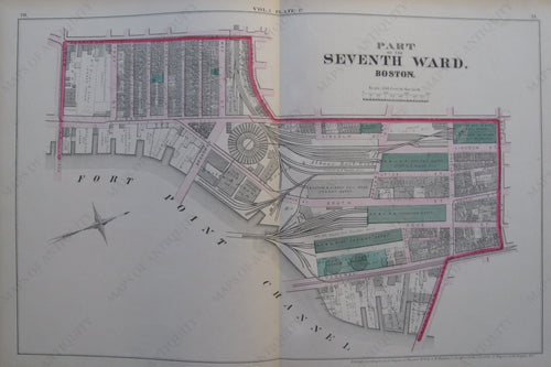 Antique-Map-Suffolk-County-Boston-City-Mass-MA-Massachusetts-1874-Hopkins-Ward-Wards-Maps-of-Antiquity