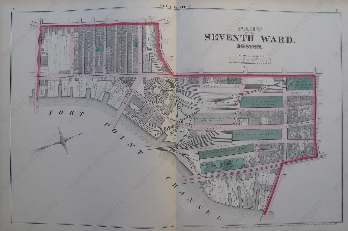 Antique-Map-Suffolk-County-Boston-City-Mass-MA-Massachusetts-1874-Hopkins-Ward-Wards-Maps-of-Antiquity