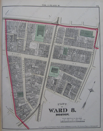 Antique-Map-Suffolk-County-Boston-City-Mass-MA-Massachusetts-1874-Hopkins-Ward-Wards-Maps-of-Antiquity