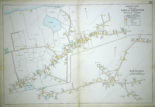 Antique-Hand-Colored-Map-Part-of-Town-of-Brewster-Brewster-Village-North-Brewster-Page-39-Massachusetts-Cape-Cod-and-Islands-1906-Walker-Maps-Of-Antiquity