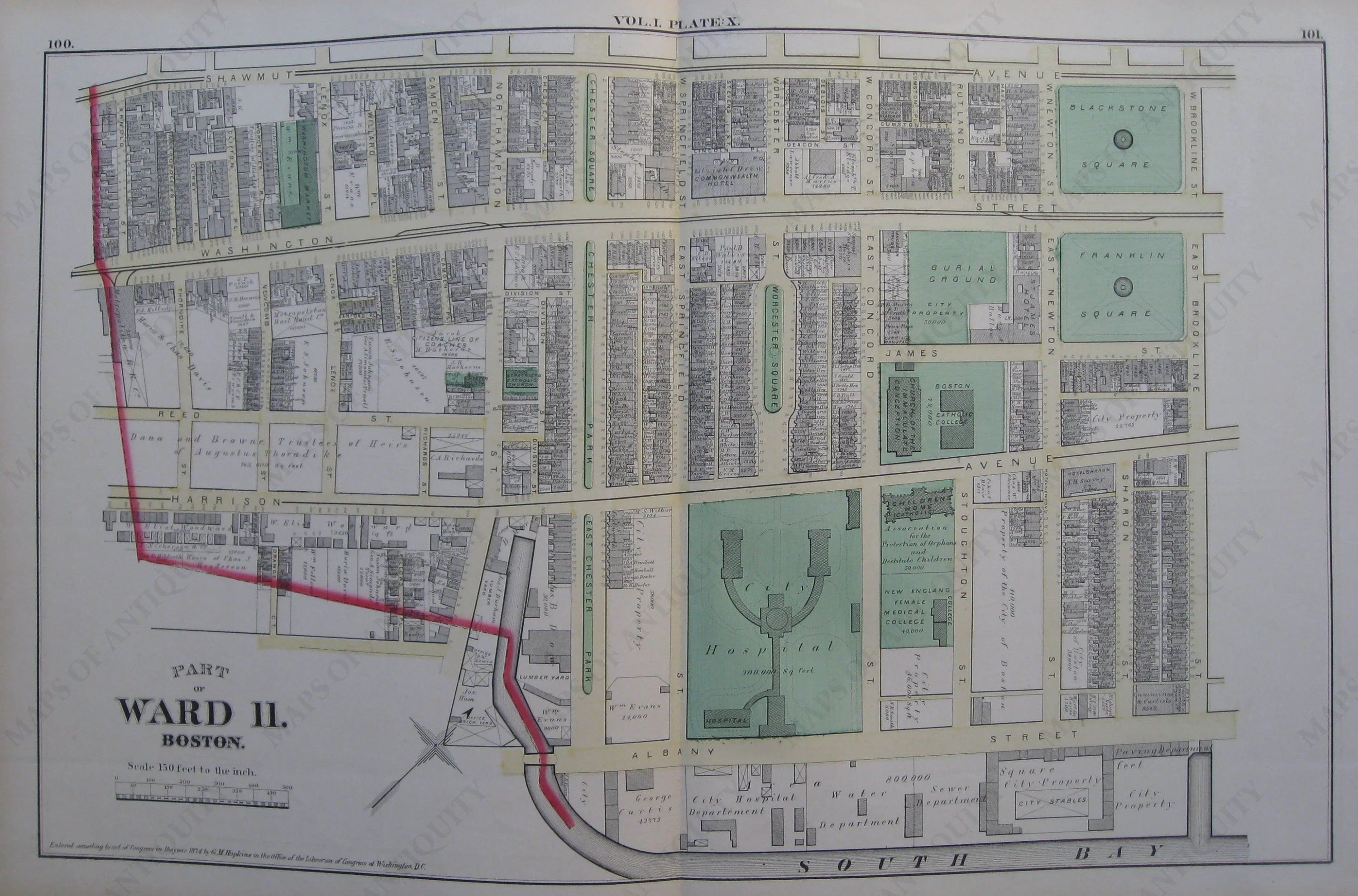 1874 - Part of Ward 11. Boston. Plate X. - Antique Map – Maps of Antiquity