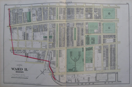 Antique-Map-Suffolk-County-Boston-City-Mass-MA-Massachusetts-1874-Hopkins-Ward-Wards-Maps-of-Antiquity