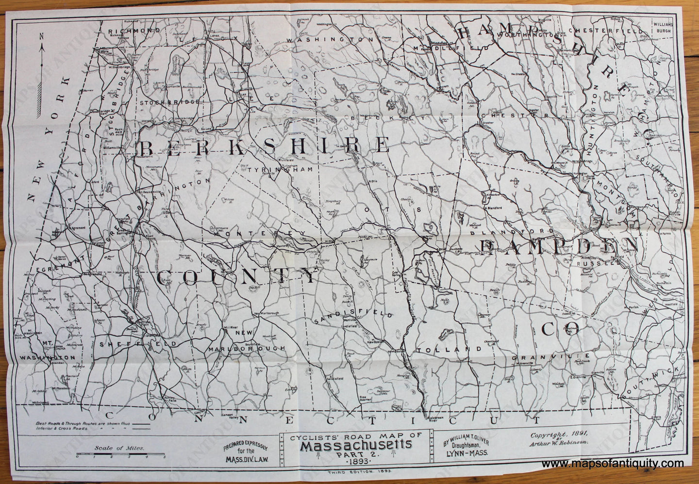 Antique-Map-Cyclists-Road-Map-of-Massachusetts-Part-2-Berkshire-Hampshire-Hampden-counties-1893-Robinson-Bicycle-Bicyclist-1890s-1800s-19th-century-Maps-of-Antiquity