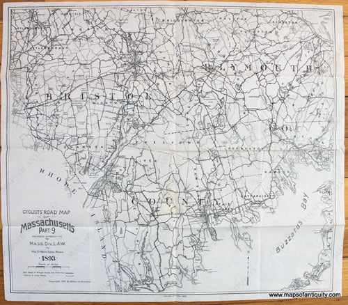 Antique-Map-Cyclists-Road-Map-of-Massachusetts-Part-9-Bristol-Plymouth-counties-1893-Robinson-Bicycle-Bicyclist-1890s-1800s-19th-century-Maps-of-Antiquity