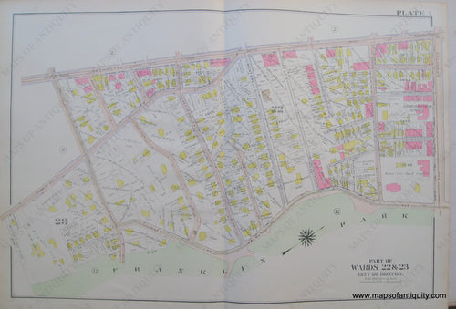 Antique-Map-Suffolk-county-Massachusetts-Part-of-Wards-22-&-23-City-of-Boston-West-Roxbury-Plate-1-1914-Bromley-1900s-Maps-of-Antiquity