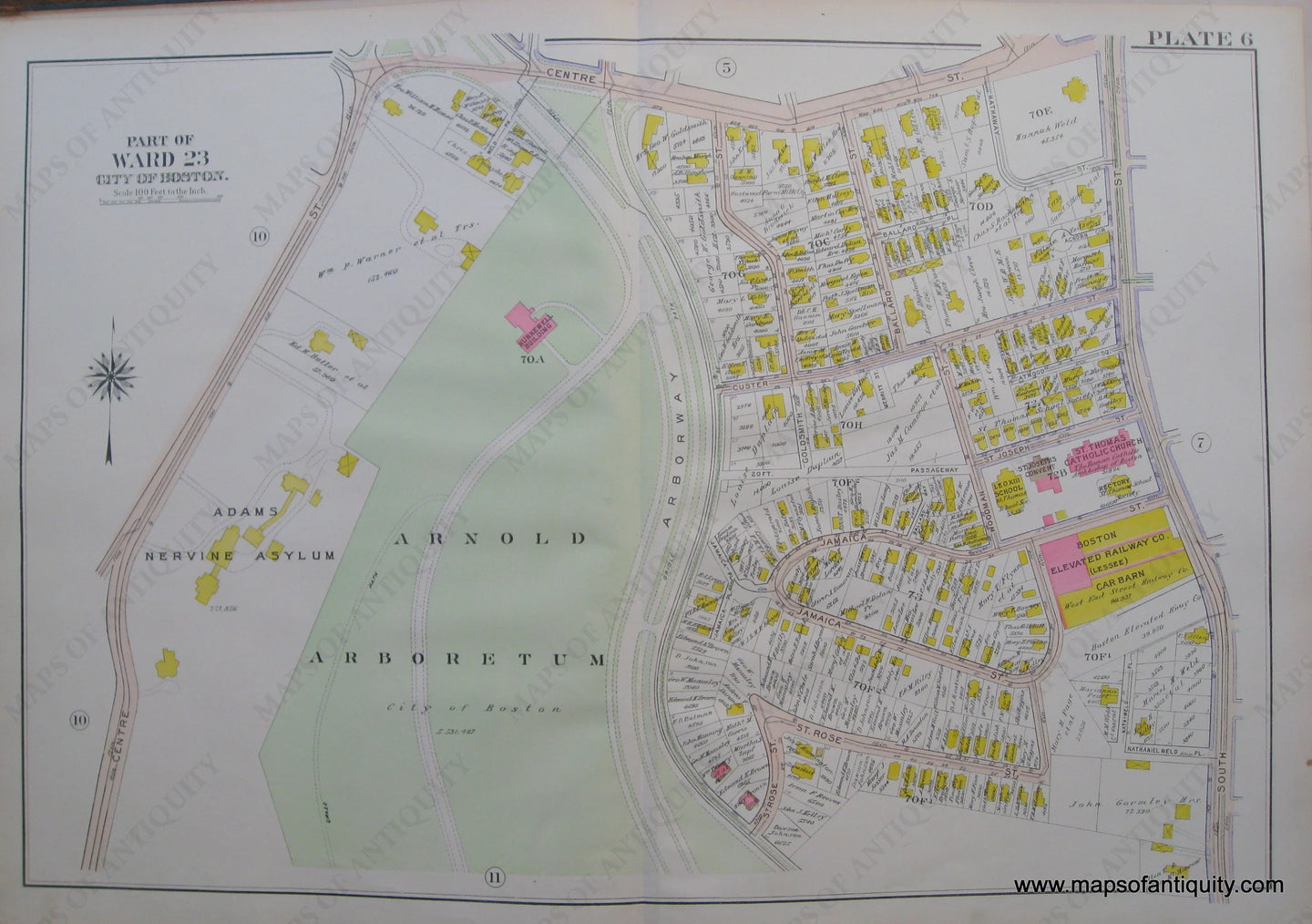 Antique-Map-Suffolk-county-Massachusetts-Part-of-Ward-23-City-of-Boston-West-Roxbury-Plate-6-1914-Bromley-1900s-Maps-of-Antiquity