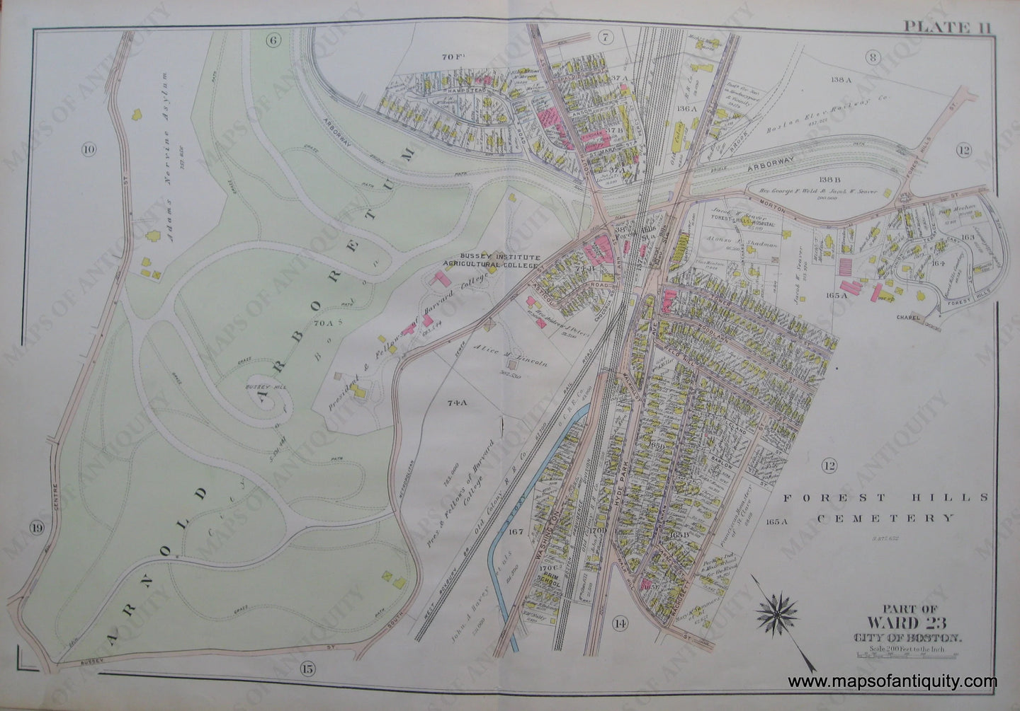 Antique-Map-Suffolk-county-Massachusetts-Part-of-Ward-23-City-of-Boston-West-Roxbury-Plate-11-1914-Bromley-1900s-Maps-of-Antiquity