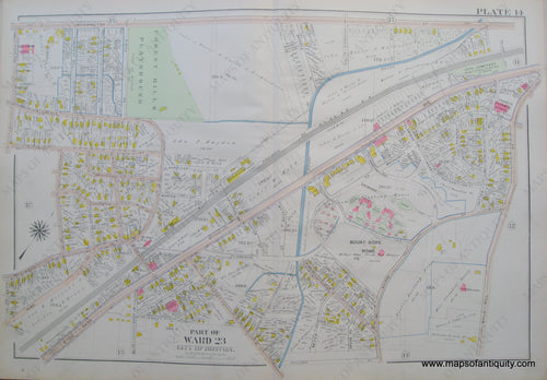 Antique-Map-Suffolk-county-Massachusetts-Part-of-Ward-23-City-of-Boston-West-Roxbury-Plate-14-1914-Bromley-1900s-Maps-of-Antiquity