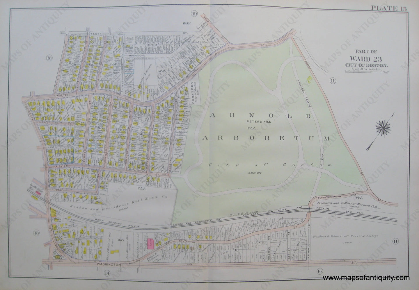 Antique-Map-Suffolk-county-Massachusetts-Part-of-Ward-23-City-of-Boston-West-Roxbury-Plate-15-1914-Bromley-1900s-Maps-of-Antiquity