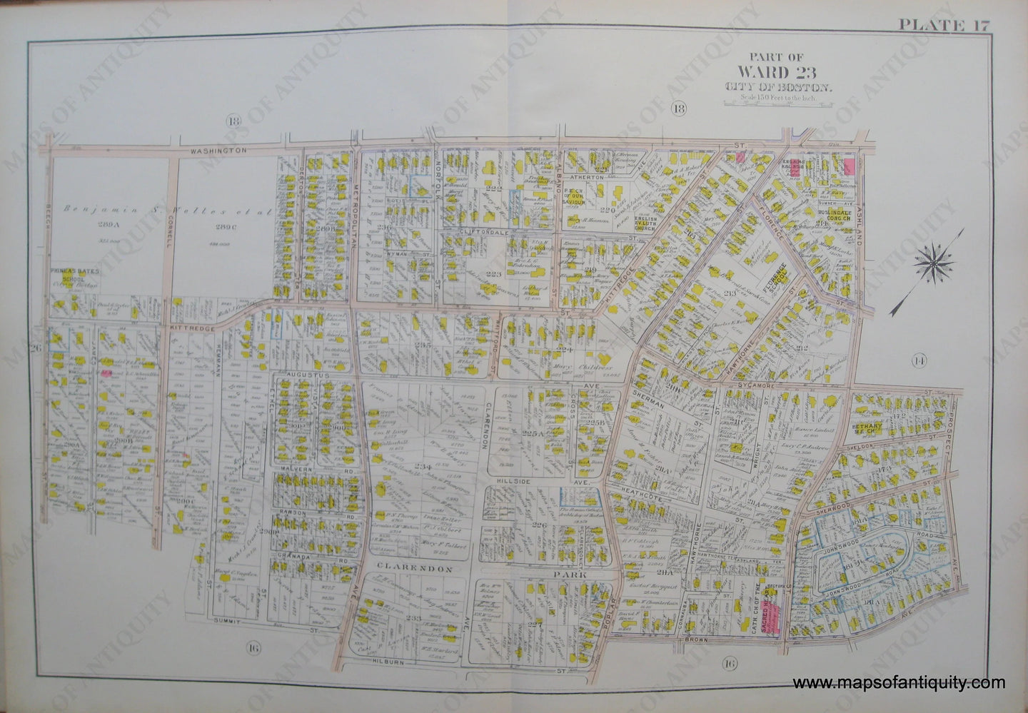 Antique-Map-Suffolk-county-Massachusetts-Part-of-Ward-23-City-of-Boston-West-Roxbury-Plate-17-1914-Bromley-1900s-Maps-of-Antiquity