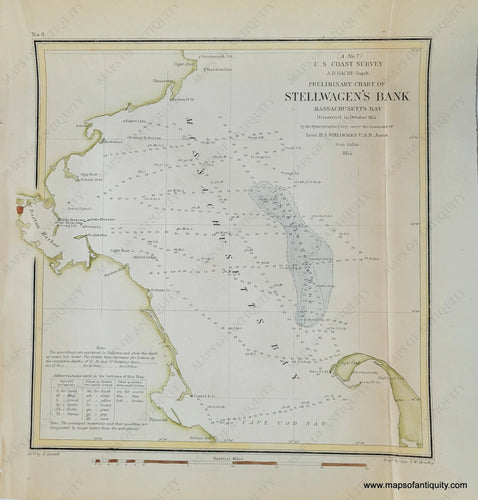 Antique-Nautical-Coast-Survey-Chart-Preliminary-Chart-of-Stellwagen's-Bank-Massachusetts-Bay-Massachusetts-Cape-Cod-and-Islands-1854-U.S.-Coast-Survey-Maps-Of-Antiquity