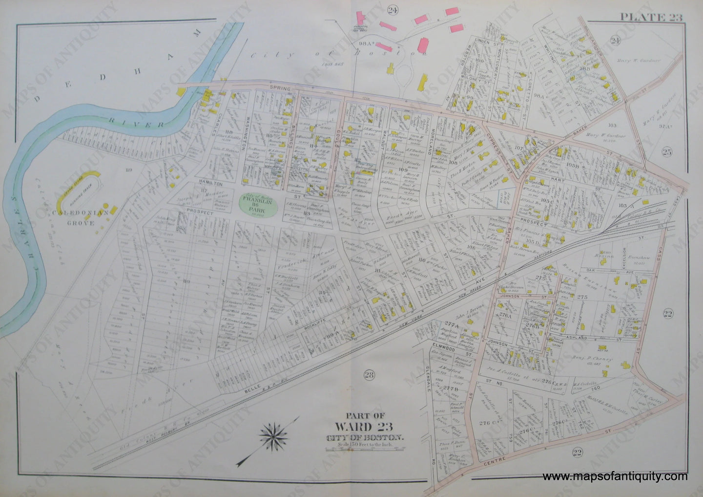 Antique-Map-Suffolk-county-Massachusetts-Part-of-Ward-23-City-of-Boston-West-Roxbury-Plate-23-1914-Bromley-1900s-Maps-of-Antiquity