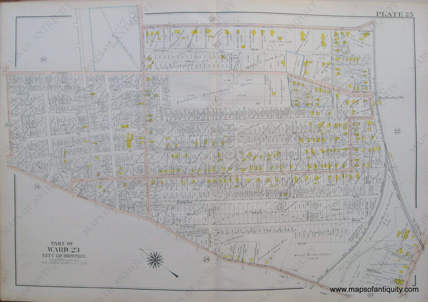 Antique-Map-Suffolk-county-Massachusetts-Part-of-Ward-23-City-of-Boston-West-Roxbury-Plate-25-1914-Bromley-1900s-Maps-of-Antiquity