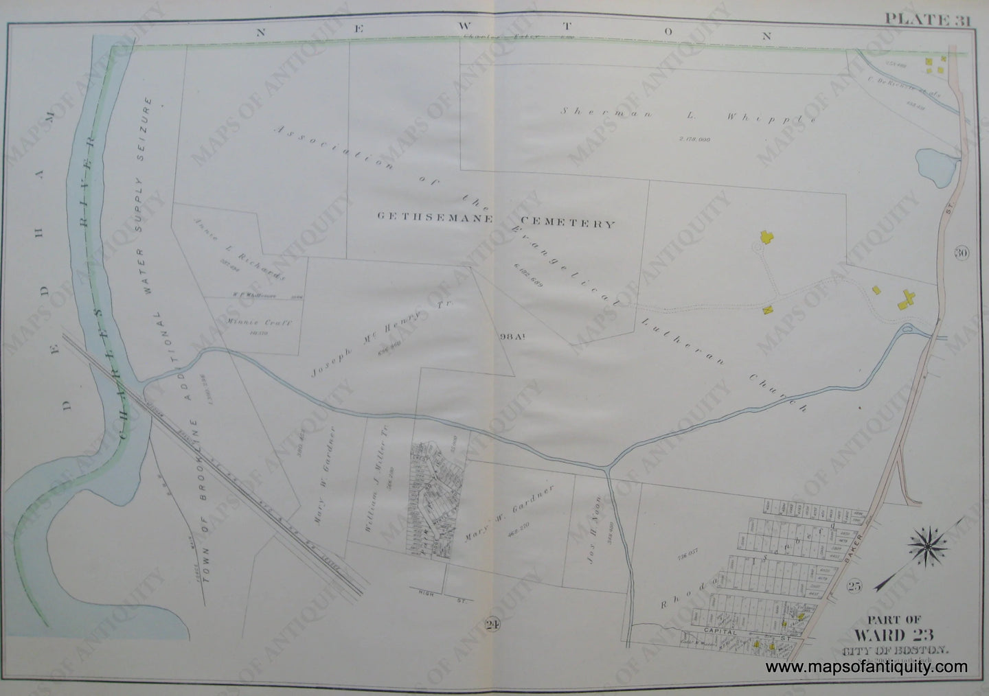 Antique-Map-Suffolk-county-Massachusetts-Part-of-Ward-23-City-of-Boston-West-Roxbury-Plate-31-1914-Bromley-1900s-Maps-of-Antiquity