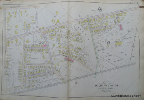 Antique-Map-Plate-3-Part-of-Wards-15-&-24-Dorchester-City-of-Boston-Bromley-1894-Maps-Of-Antiquity