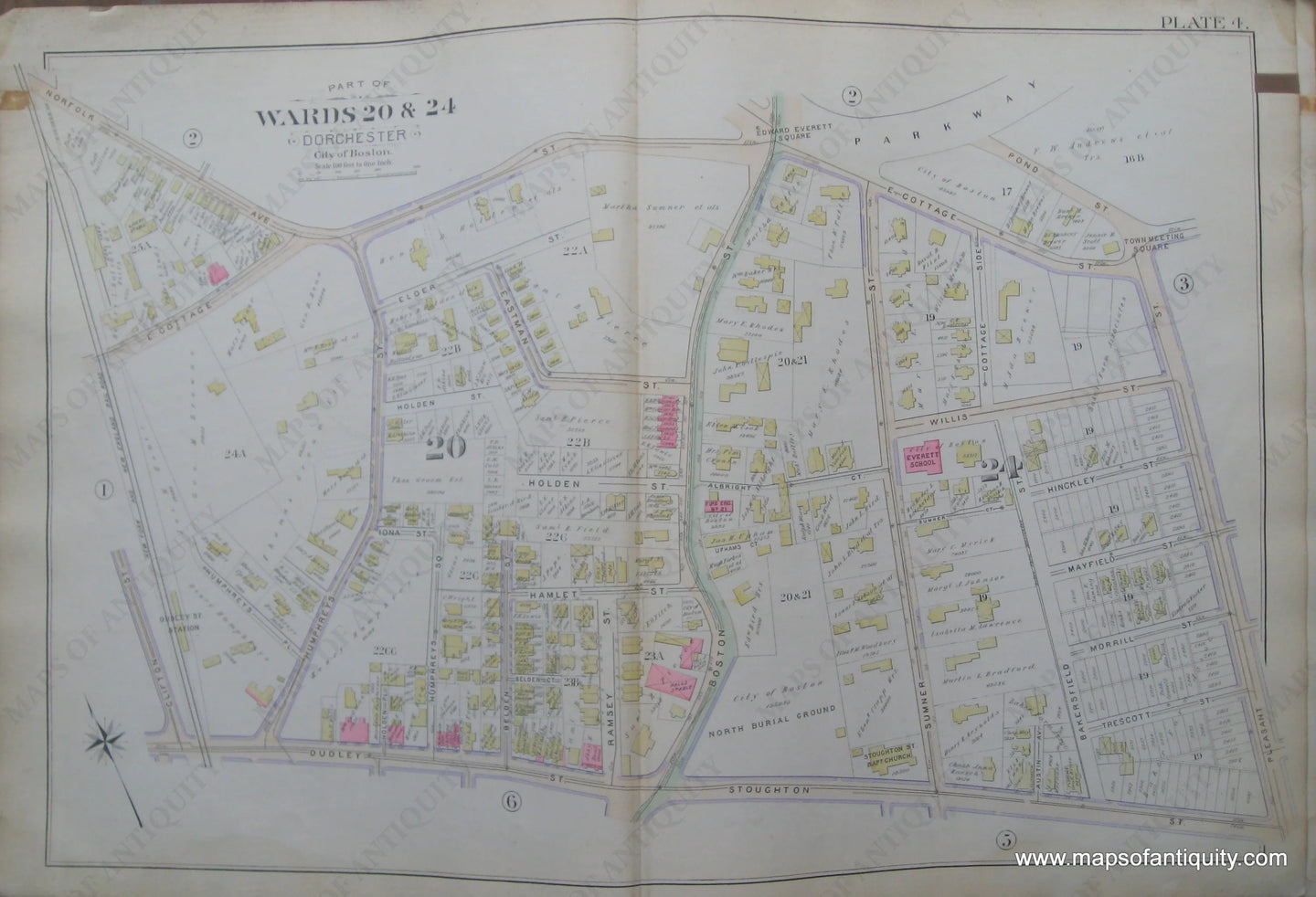 Antique-Map-Plate-4-Part-of-Wards-20-&-24-Dorchester-City-of-Boston-Bromley-1894-Maps-Of-Antiquity