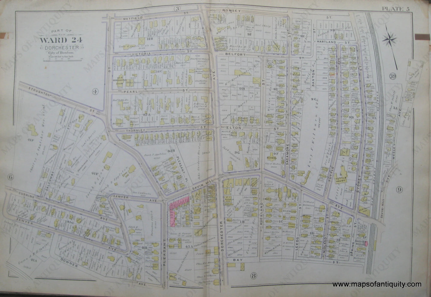 Antique-Map-Plate-5-Part-of-Ward-24-Dorchester-City-of-Boston-Bromley-1894-Maps-Of-Antiquity