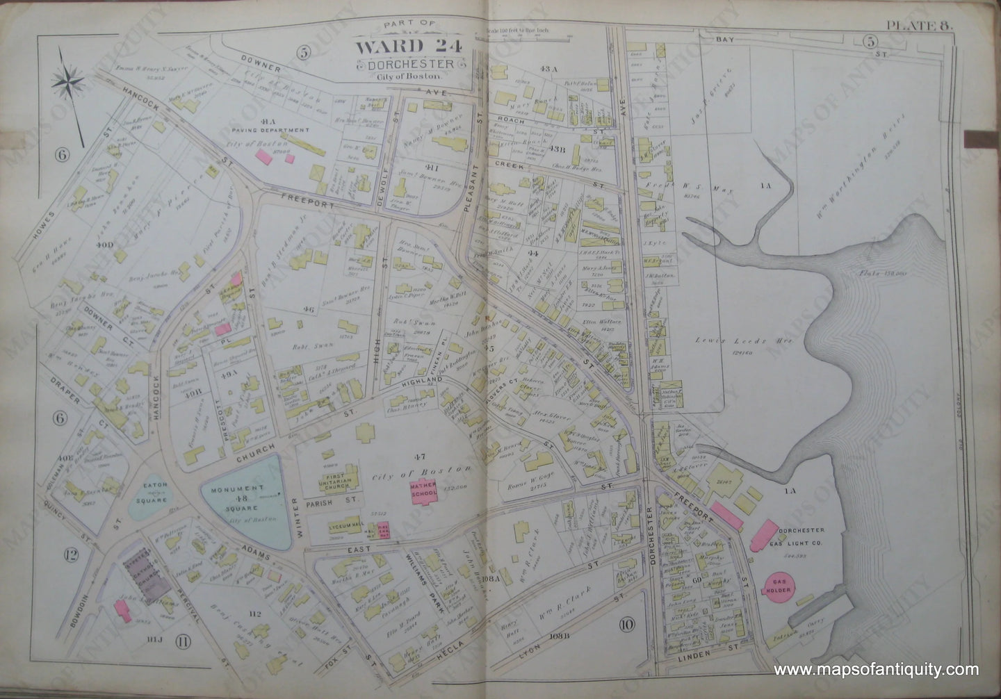 Antique-Map-Plate-8-Part-of-Ward-24-Dorchester-City-of-Boston-Bromley-1894-Maps-Of-Antiquity