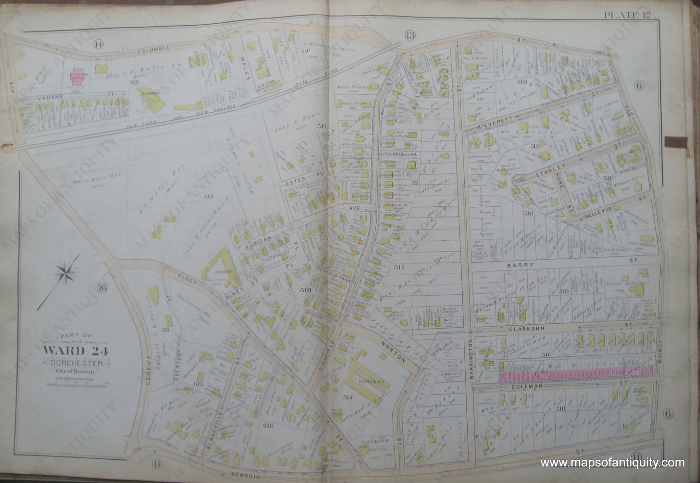 Antique-Map-Plate-12-Part-of-Ward-24-Dorchester-City-of-Boston-Bromley-1894-Maps-Of-Antiquity