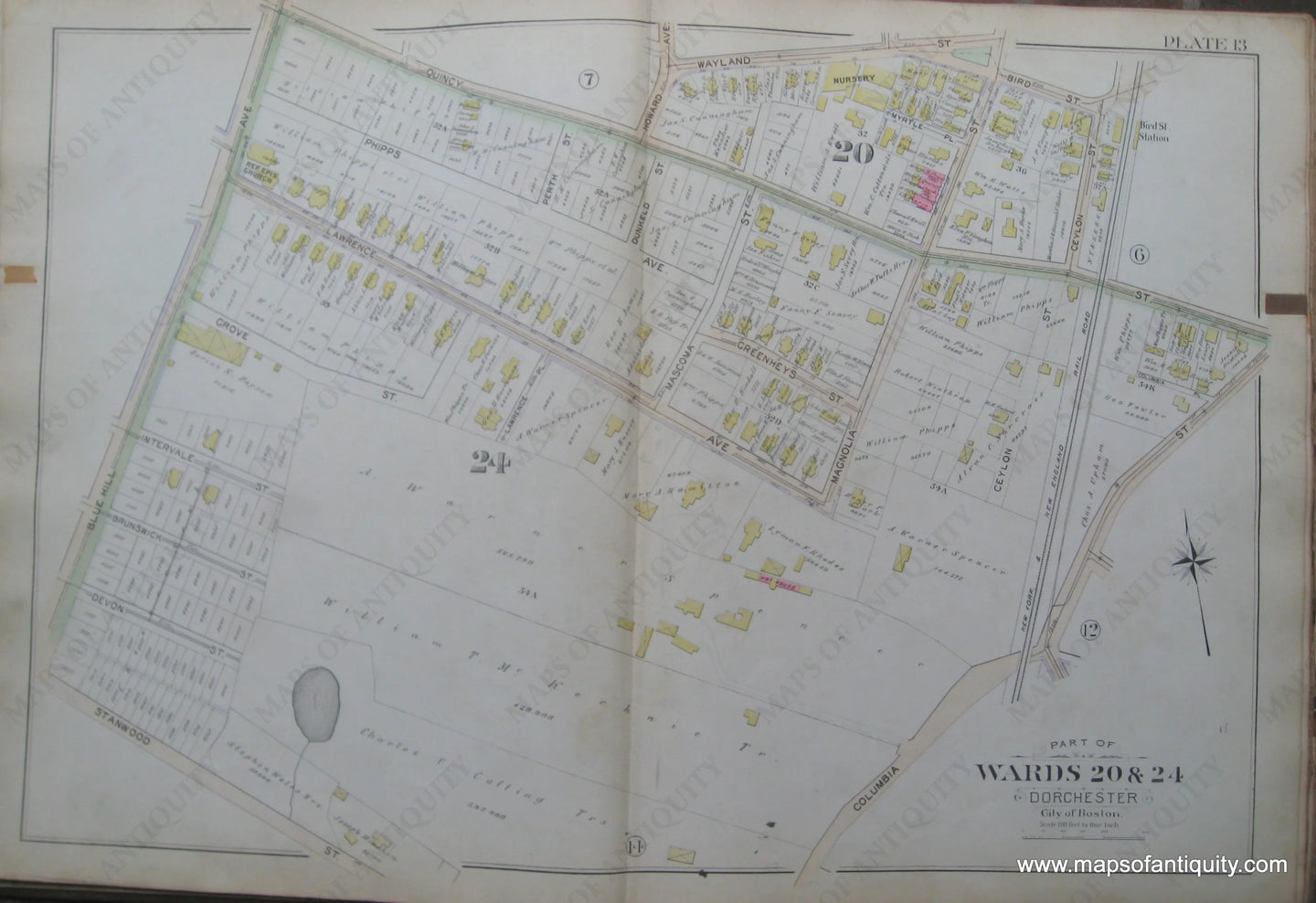 Antique-Map-Plate-13-Part-of-Wards-20-&-24-Dorchester-City-of-Boston-Bromley-1894-Maps-Of-Antiquity